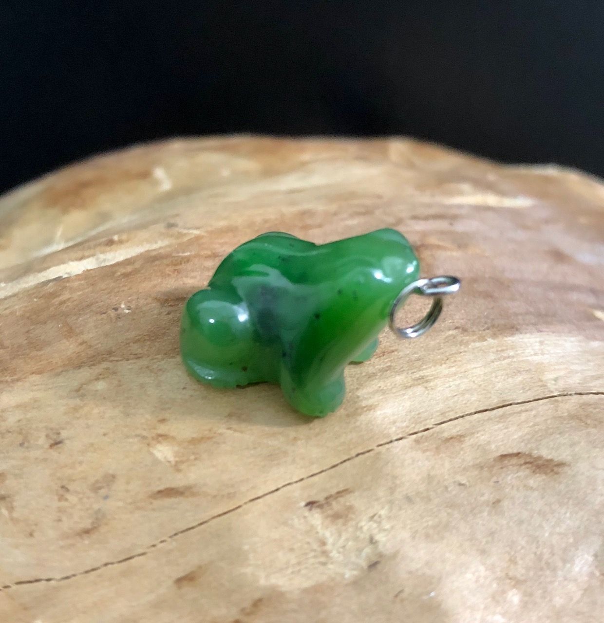 Incandescent Green Nephrite Jade Frog Charm