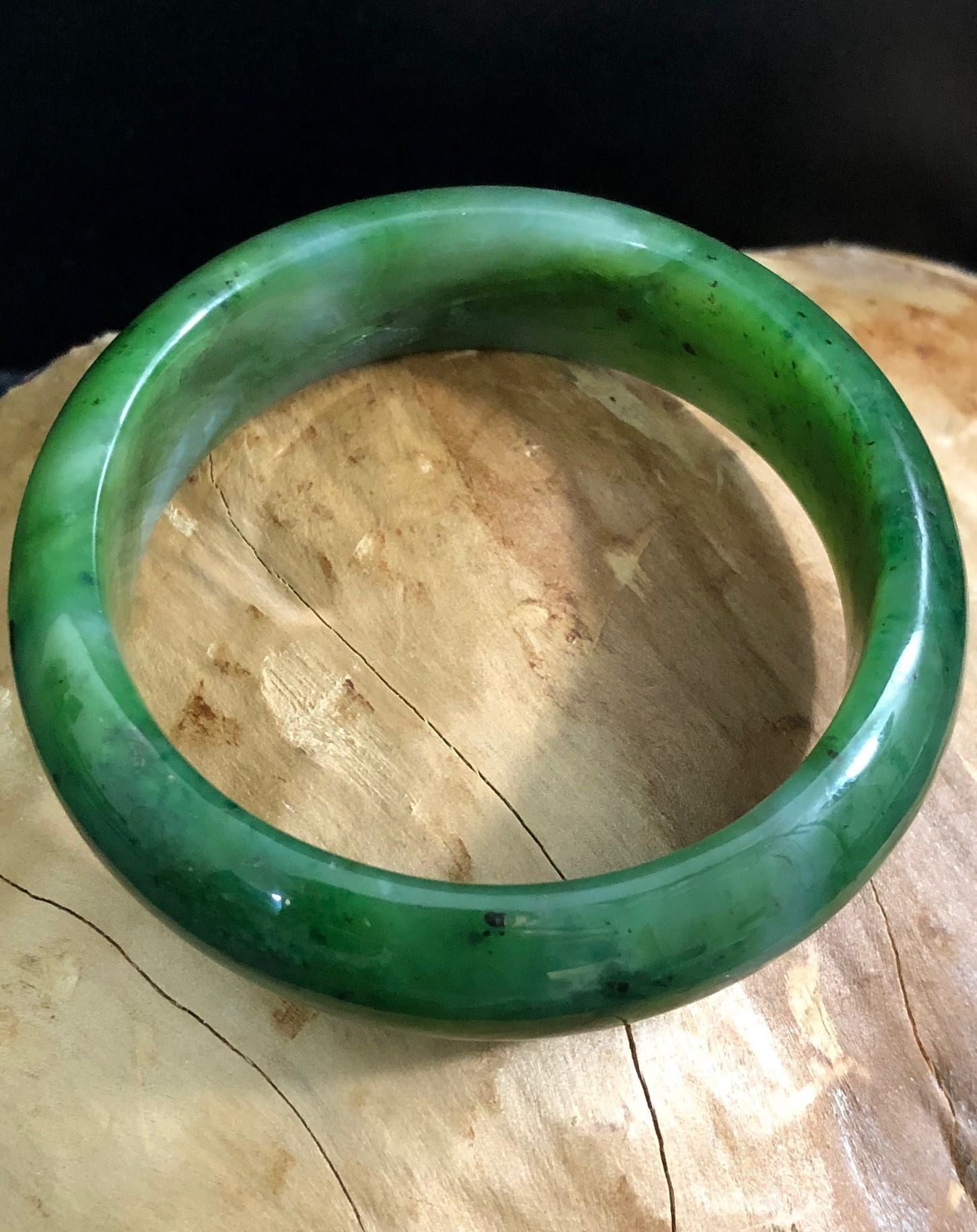 Jade Rituals Dark Green Nephrite Jade Bangle - 55mm x 17mm