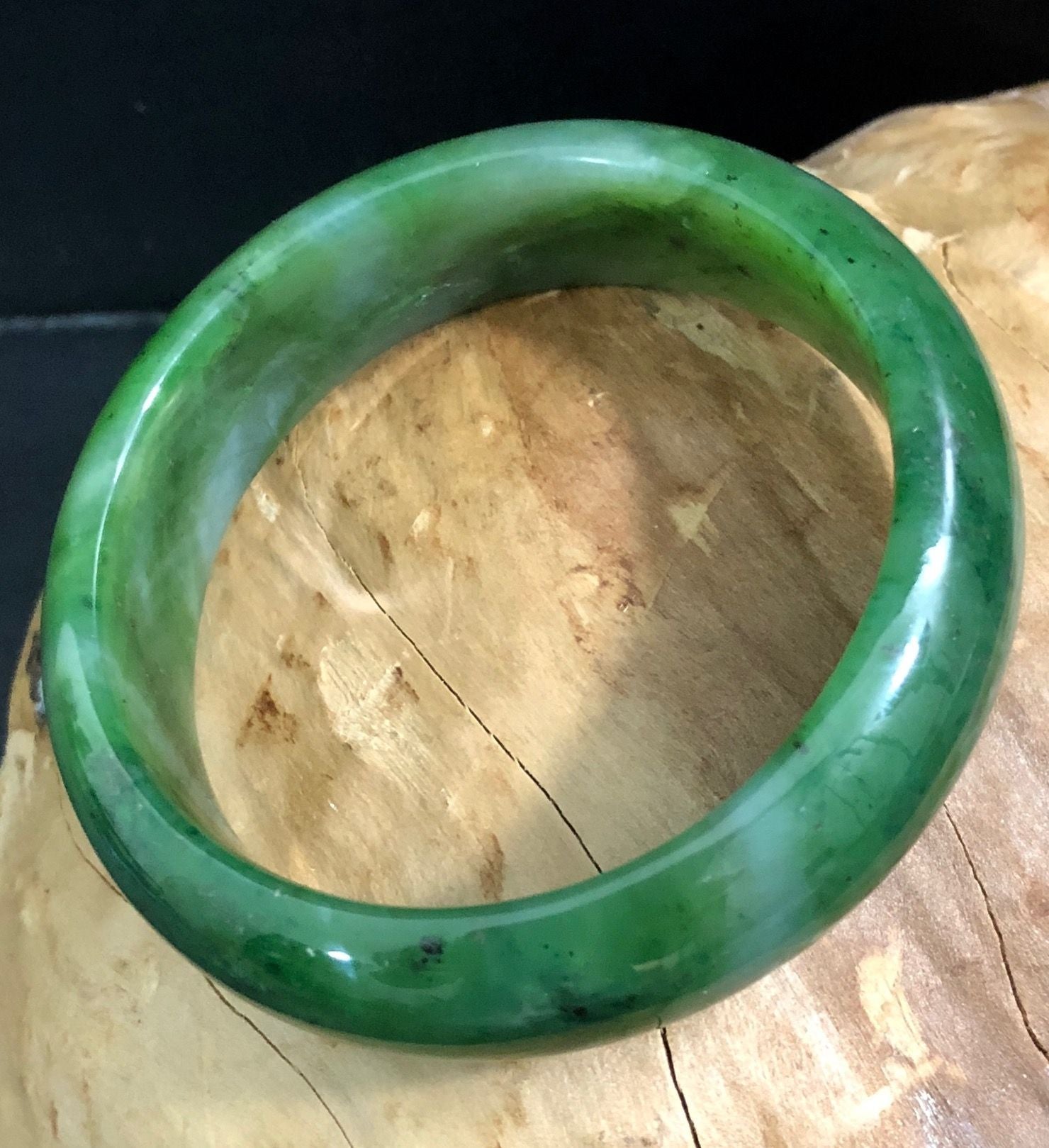 Jade Rituals Dark Green Nephrite Jade Bangle - 55mm x 17mm