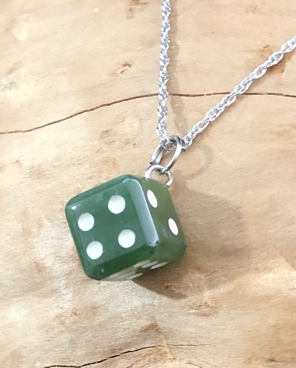 Lucky Nephrite Jade Dice Charm