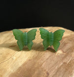 Intricate Nephrite Jade Butterfly Stud Earrings