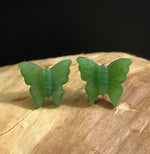 Intricate Nephrite Jade Butterfly Stud Earrings