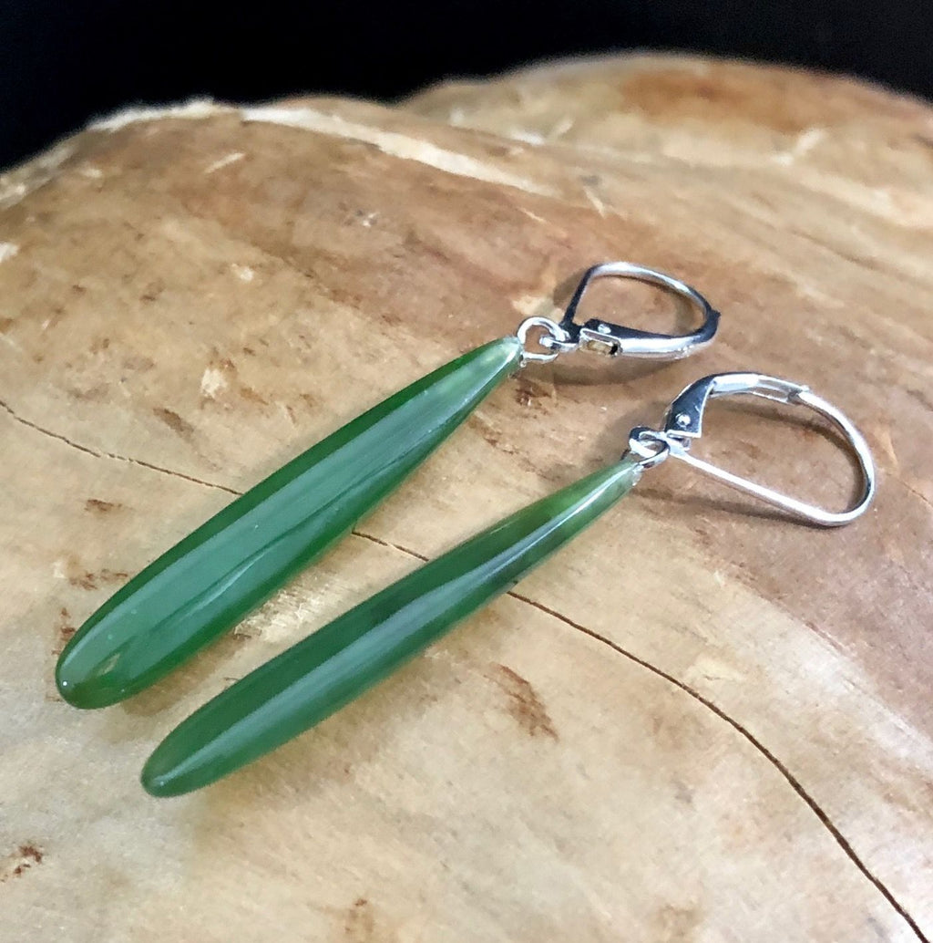 Nephite Jade Long Drop Earrings