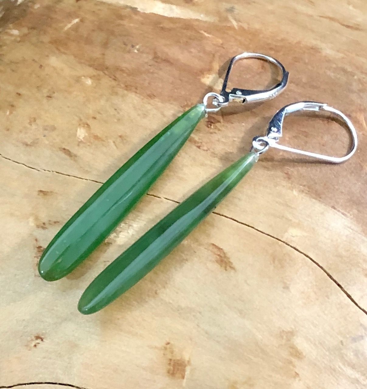 Nephite Jade Long Drop Earrings