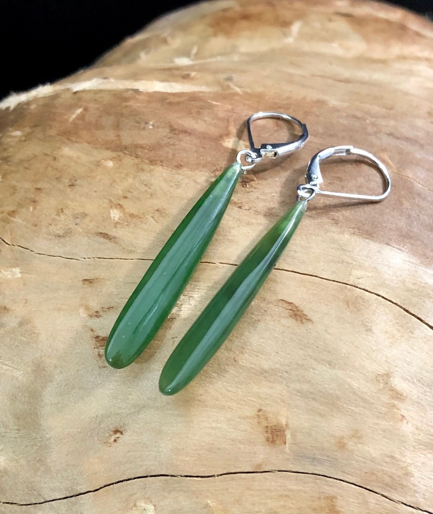 Nephite Jade Long Drop Earrings